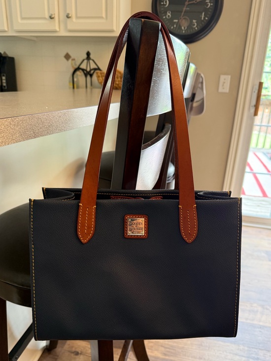 Dooney & Bourke Handbags - Dooney & Bourke Navy satchel tote bag with Brown Leather Trim